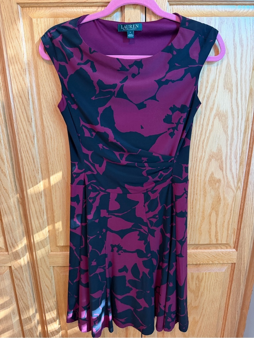 Ralph Lauren Burgundy/Plum and Black Floral-Print Midi Dress